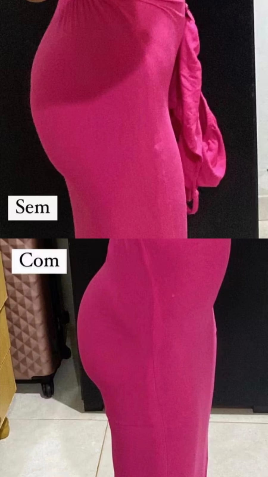 Comparação de caimento usando saia ou legging